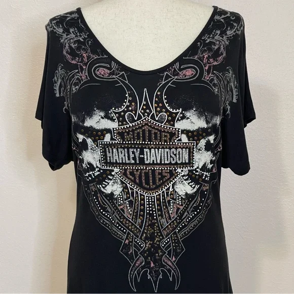 Harley Davidson T-Shirt Fringed Bedazzled Soft Short Sleeve Size XL - Picture 4 of 13